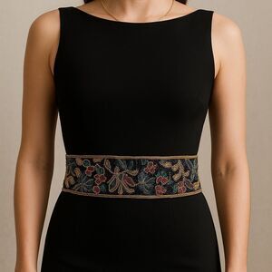 Courtenay Black Beaded Floral Belt asst colored Glass Beads hook n loop SZ 32-34